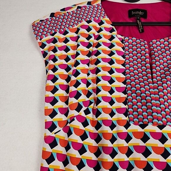 Laundry by Shelli Segal Small Geometric Boho Cap Sleeve Shift Dress Vibrant - Picture 6 of 11